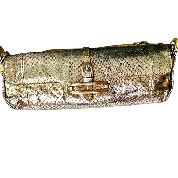 Jimmy Choo Metallic Gold Snakeskin Leather Tulita Pochette Bag - Picture 10 of 14